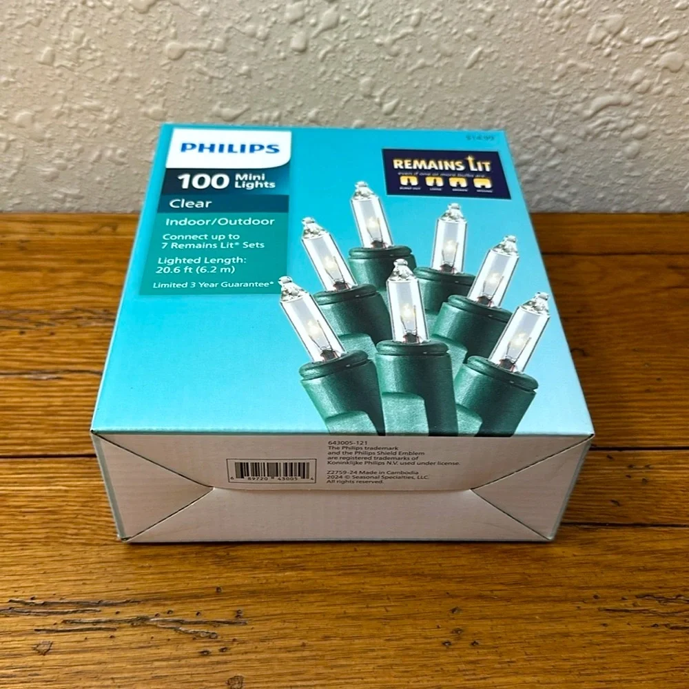 Philips 100 Clear Mini Lights Remains Lit NWT